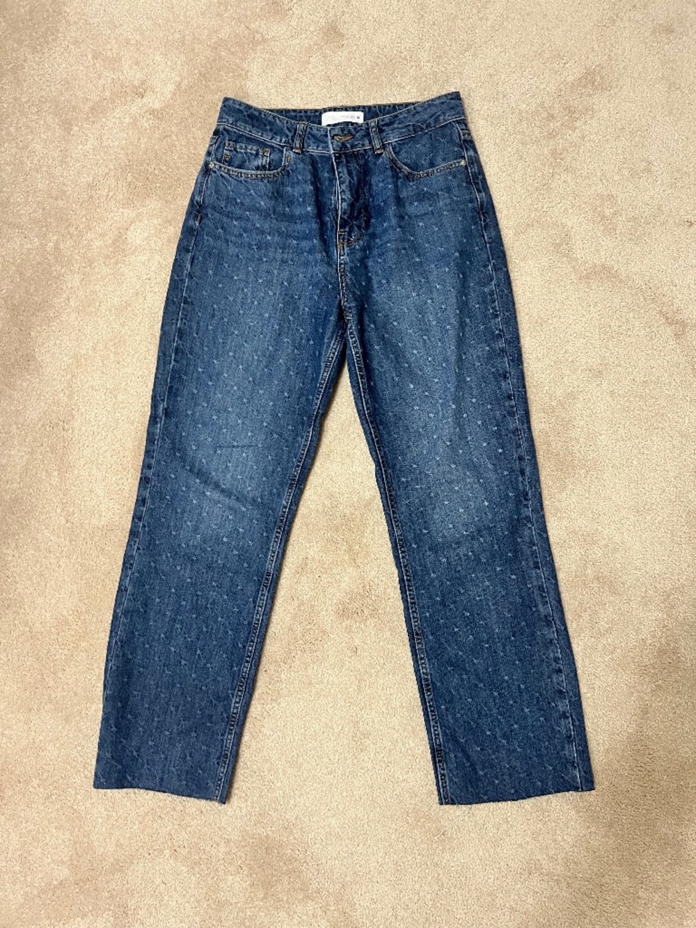 ZARA Star Print Straight Crop Jeans Size 6 Raw Hem USA 6 EUR 38. Good condition